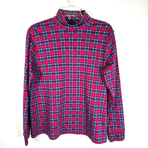 Lands End Mock Neck Shirt Womens S Red Blue Plaid Festive Season Winter Wardrobe - Picture 1 of 7